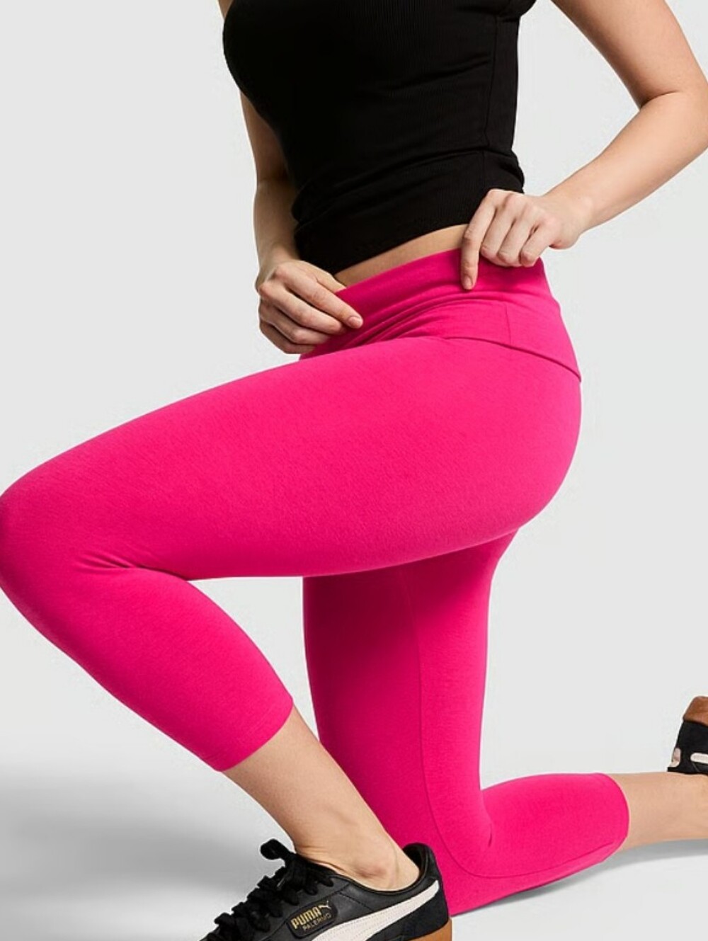 VS Pink All-Day Cotton Foldover Capri Leggings Sz Small